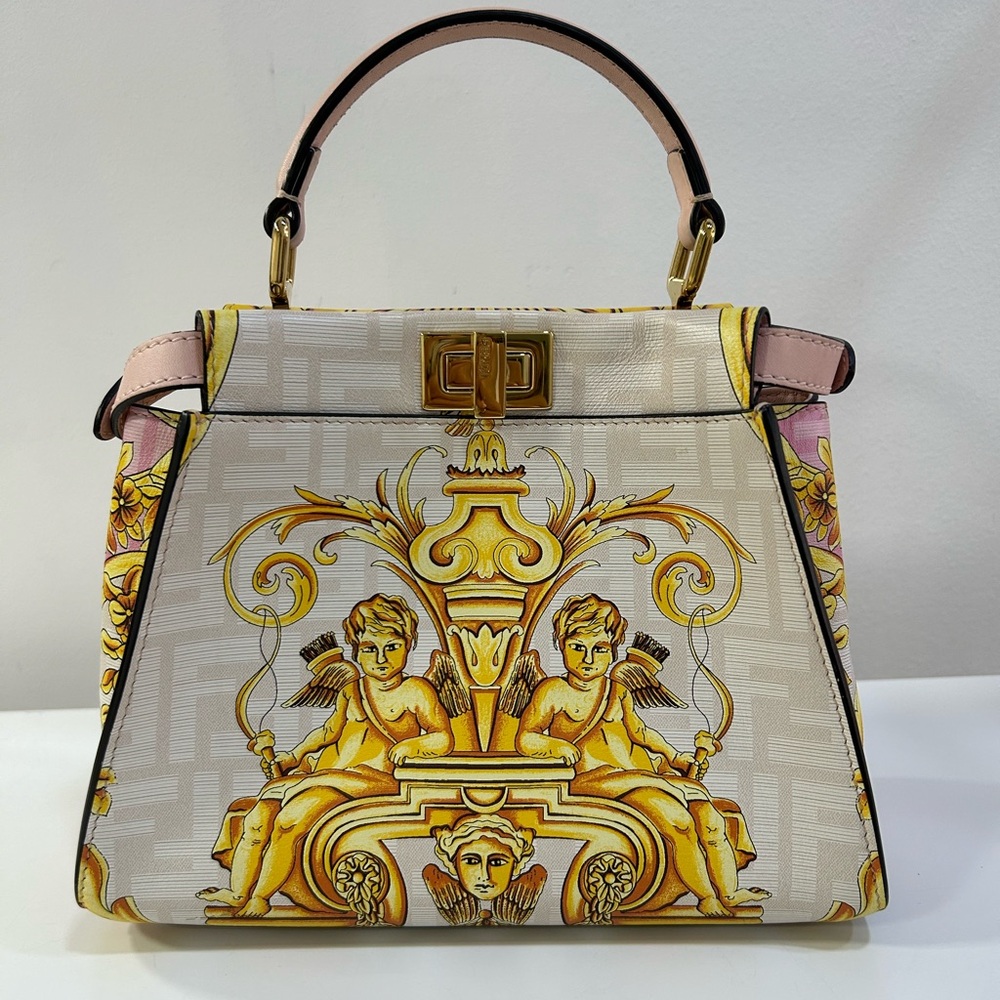 FENDI X VERSACE Vitello Seta Nappa Fendace Baroque Mini Peekaboo Iconic Satchel